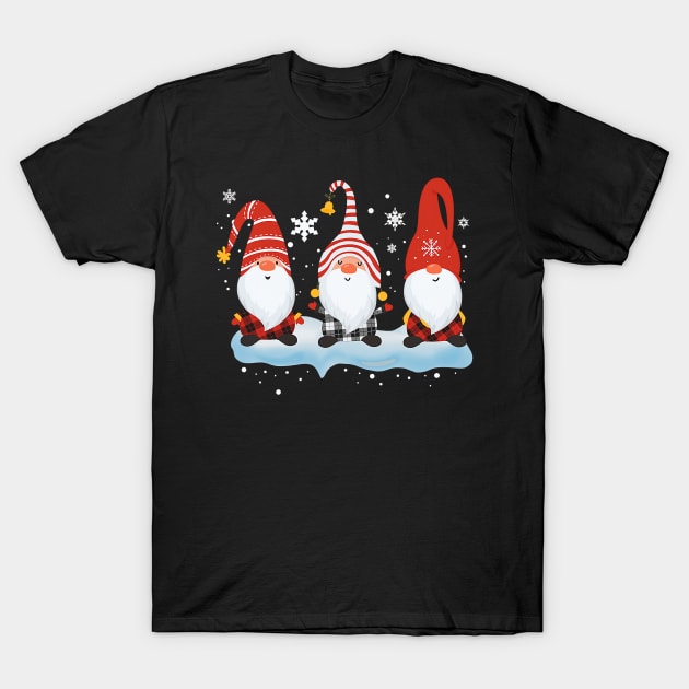 Buffalo Plaid Santa Gnomes Garden Merry Christmas T-Shirt by lostbearstudios